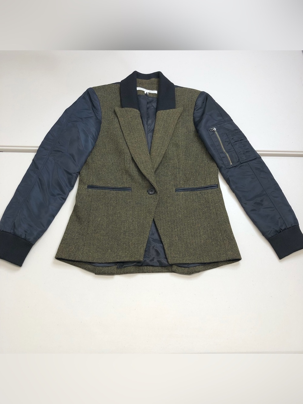Veronica Beard Wisteria Flight Blazer Herringbone Jacket Size 8 Green Black USA
